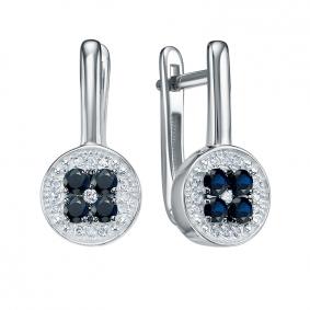 Серьги из белого золота КЮЗ Del'ta DБР222889б с бриллиантом и сапфиром DБР222889б фото