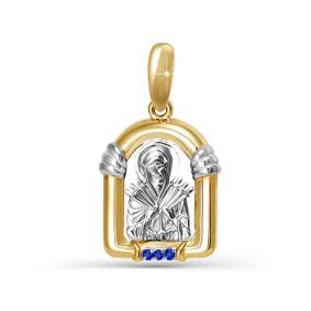 Золотая подвеска-иконка Божией Матери Семистрельная КЮЗ Del'ta с сапфиром DБР230282 DБР230282 фото