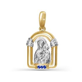 Золотая подвеска-иконка Божией Матери Казанская КЮЗ Del'ta с сапфиром DБР230284 DБР230284 фото