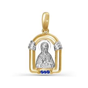 Золотая подвеска-иконка Святая блаженная Матрона КЮЗ Del'ta с сапфиром DБР230285 DБР230285 фото