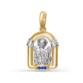 Золотая подвеска-иконка Ангел хранитель КЮЗ Del'ta с сапфиром DБР230287 DБР230287 фото