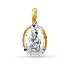 Золотая подвеска-иконка Божией Матери Семистрельная КЮЗ Del'ta с сапфиром DБР230312 DБР230312 фото