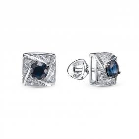 Серьги из белого золота КЮЗ Del'ta DБР252890б с бриллиантом и сапфиром DБР252890б фото