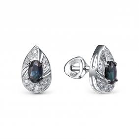 Серьги из белого золота КЮЗ Del'ta DБР252906б с бриллиантом и сапфиром DБР252906б фото