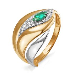 Золотое кольцо КЮЗ Del'ta DБР310408гт с бриллиантом и гидротермальным изумрудом DБР310408гт фото