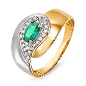 Золотое кольцо КЮЗ Del'ta DБР310412гт с бриллиантом и гидротермальным изумрудом DБР310412гт фото