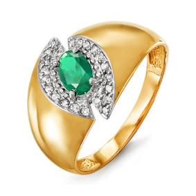 Золотое кольцо КЮЗ Del'ta DБР310416гт с бриллиантом и гидротермальным изумрудом DБР310416гт фото