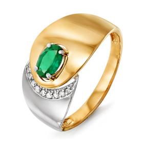 Золотое кольцо КЮЗ Del'ta DБР310426гт с бриллиантом и гидротермальным изумрудом DБР310426гт фото