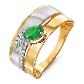 Золотое кольцо КЮЗ Del'ta DБР310436гт с бриллиантом и гидротермальным изумрудом DБР310436гт фото