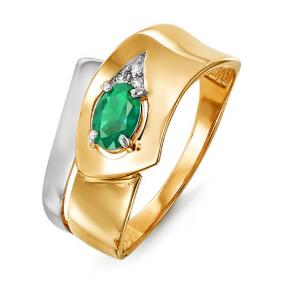 Золотое кольцо КЮЗ Del'ta DБР310452гт с бриллиантом и гидротермальным изумрудом DБР310452гт фото
