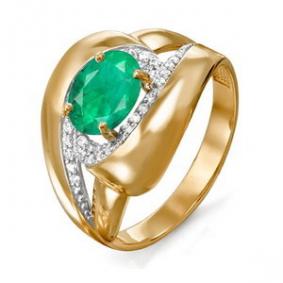 Золотое кольцо КЮЗ Del'ta DБР310526гт с бриллиантом и гидротермальным изумрудом DБР310526гт фото