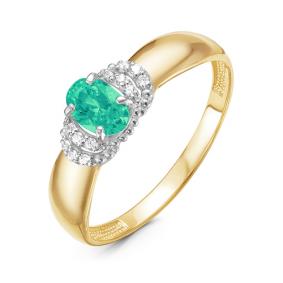 Кольцо из лимонного золота КЮЗ Del'ta DБР311001гтл с бриллиантом и гидротермальным изумрудом DБР311001гтл фото