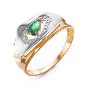 Золотое кольцо КЮЗ Del'ta DБР311164гт с бриллиантом и гидротермальным изумрудом DБР311164гт фото