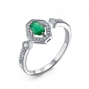 Кольцо из белого золота КЮЗ Del'ta DБР312527б с бриллиантом и изумрудом DБР312527б фото