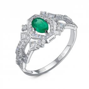 Кольцо из белого золота КЮЗ Del'ta DБР312540б с бриллиантом и изумрудом DБР312540б фото