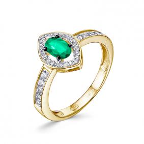 Кольцо из лимонного золота КЮЗ Del'ta DБР312641л с бриллиантом и изумрудом DБР312641л фото