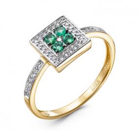 Кольцо из лимонного золота КЮЗ Del'ta DБР312879л с бриллиантом и изумрудом DБР312879л фото