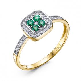 Кольцо из лимонного золота КЮЗ Del'ta DБР312883л с бриллиантом и изумрудом DБР312883л фото