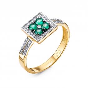 Кольцо из лимонного золота КЮЗ Del'ta DБР312887л с бриллиантом и изумрудом DБР312887л фото