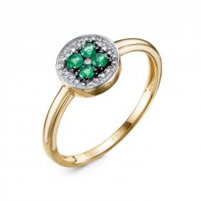 Кольцо из лимонного золота КЮЗ Del'ta DБР312889л с бриллиантом и изумрудом DБР312889л фото