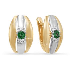 Золотые серьги КЮЗ Del'ta DБР320400 с бриллиантом и изумрудом DБР320400 фото