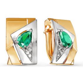 Золотые серьги КЮЗ Del'ta DБР320406гт с бриллиантом и гидротермальным изумрудом DБР320406гт фото