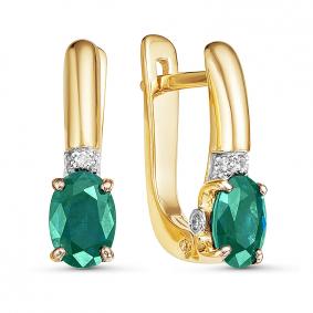 Серьги из лимонного золота КЮЗ Del'ta DБР320727л с бриллиантом и изумрудом DБР320727л фото