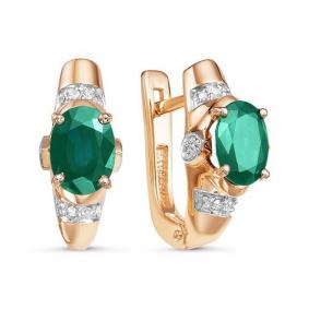 Золотые серьги КЮЗ Del'ta DБР320735 с бриллиантом и изумрудом DБР320735 фото
