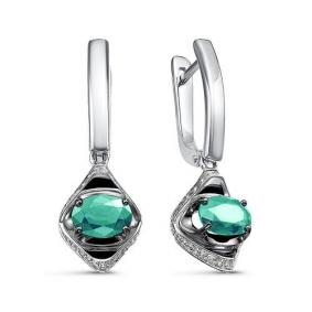 Серьги из белого золота КЮЗ Del'ta DБР321461б с бриллиантом и изумрудом DБР321461б фото