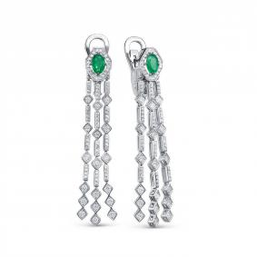 Серьги из белого золота КЮЗ Del'ta DБР322540б с бриллиантом и изумрудом DБР322540б фото