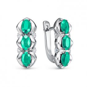 Серьги из белого золота КЮЗ Del'ta DБР322615б с бриллиантом и изумрудом DБР322615б фото