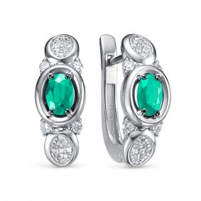 Серьги из белого золота КЮЗ Del'ta DБР322622б с бриллиантом и изумрудом DБР322622б фото