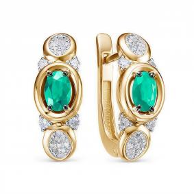 Серьги из лимонного золота КЮЗ Del'ta DБР322622л с бриллиантом и изумрудом DБР322622л фото