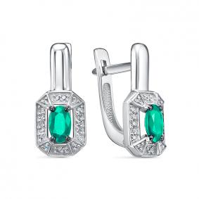 Серьги из белого золота КЮЗ Del'ta DБР322676б с бриллиантом и изумрудом DБР322676б фото