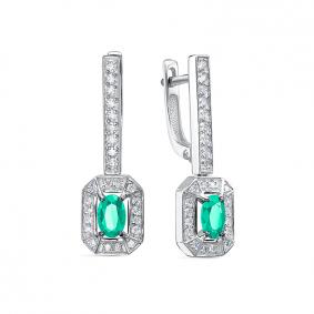 Серьги из белого золота КЮЗ Del'ta DБР322684б с бриллиантом и изумрудом DБР322684б фото