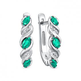 Серьги из белого золота КЮЗ Del'ta DБР322704б с бриллиантом и изумрудом DБР322704б фото