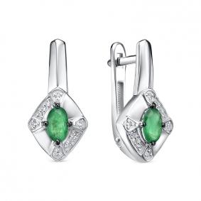 Серьги из белого золота КЮЗ Del'ta DБР322812б с бриллиантом и изумрудом DБР322812б фото