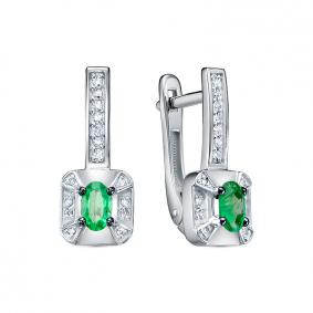Серьги из белого золота КЮЗ Del'ta DБР322819б с бриллиантом и изумрудом DБР322819б фото