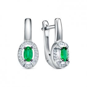 Серьги из белого золота КЮЗ Del'ta DБР322825б с бриллиантом и изумрудом DБР322825б фото