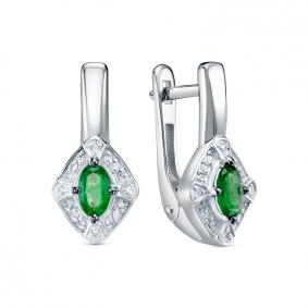 Серьги из белого золота КЮЗ Del'ta DБР322826б с бриллиантом и изумрудом DБР322826б фото