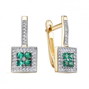 Серьги из лимонного золота КЮЗ Del'ta DБР322879л с бриллиантом и изумрудом DБР322879л фото