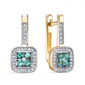 Серьги из лимонного золота КЮЗ Del'ta DБР322883л с бриллиантом и изумрудом DБР322883л фото