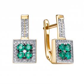 Серьги из лимонного золота КЮЗ Del'ta DБР322887л с бриллиантом и изумрудом DБР322887л фото