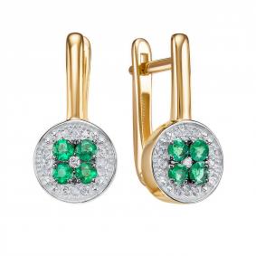 Серьги из лимонного золота КЮЗ Del'ta DБР322889л с бриллиантом и изумрудом DБР322889л фото