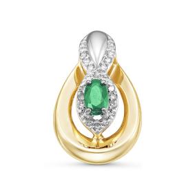 Подвеска из лимонного золота КЮЗ Del'ta DБР330079гтл с бриллиантом и гидротермальным изумрудом DБР330079гтл фото