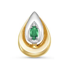 Золотая подвеска КЮЗ Del'ta DБР330080гтл с бриллиантом и гидротермальным изумрудом DБР330080гтл фото