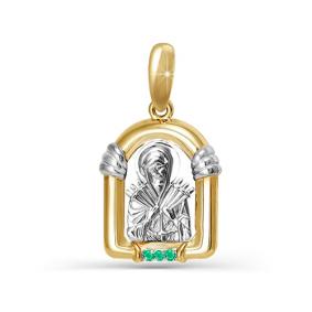 Золотая подвеска-иконка Божией Матери Семистрельная КЮЗ Del'ta с изумрудом DБР330282 DБР330282 фото