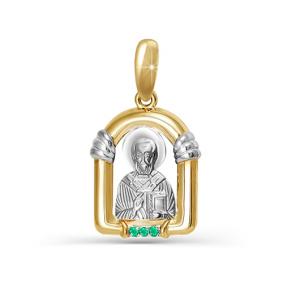 Золотая подвеска-иконка Святитель Николай Чудотворец КЮЗ Del'ta с изумрудом DБР330286 DБР330286 фото