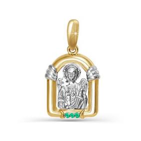 Золотая подвеска-иконка Ангел хранитель КЮЗ Del'ta с изумрудом DБР330287 DБР330287 фото
