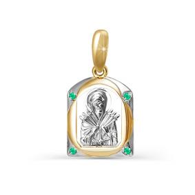 Золотая подвеска-иконка Божией Матери Семистрельная КЮЗ Del'ta с изумрудом DБР330294 DБР330294 фото
